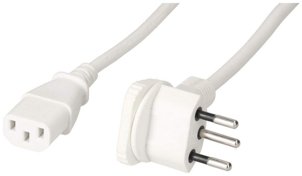 Câble d'appareil MH, T12 angle plat/C13, Td 3×0.75mm² 2m, blanc