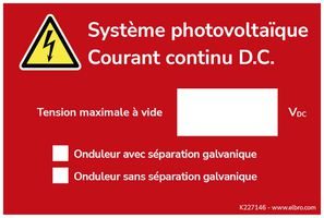 Warnaufkleber ELBRO Système photovoltaïque Courant continu 90×60mm rot