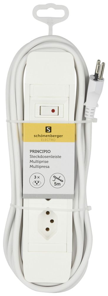 Prise multiple PRINCIPIO 3×type 13 horizontal câble 5m interrupteur blanc