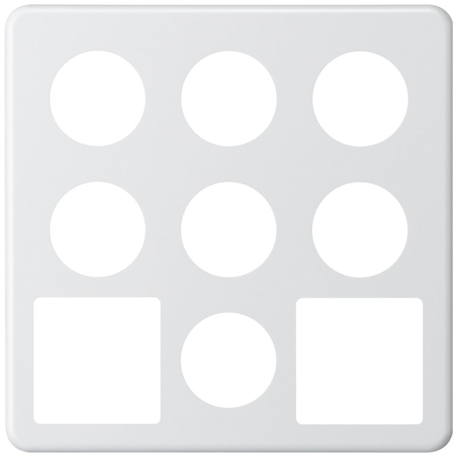 UP-Abdeckplatte basico 3×3 7×Ø43mm+2×Ausschnitt 58×58mm weiss