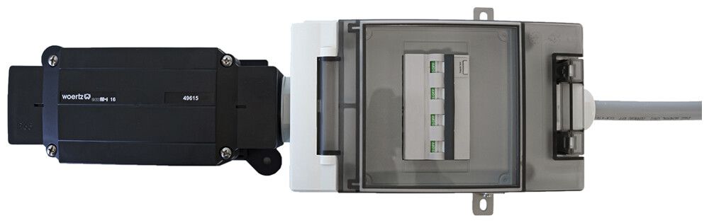 Abzweigdose Woertz f.Flachkabel 5×16/5×25mm² 49615+49617+FIALSC32-Hager+3M IP65