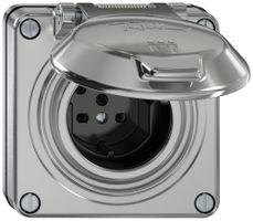 UP-Steckdose ELEMENT SNAPFIX® 1×Typ 15 10A 440V mit Klappdeckel IP55 alu