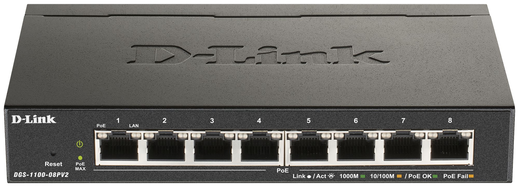 Switch D-Link DGS-1100-08PV2/E, 8-port smart managed Layer2 Gigabit PoE+
