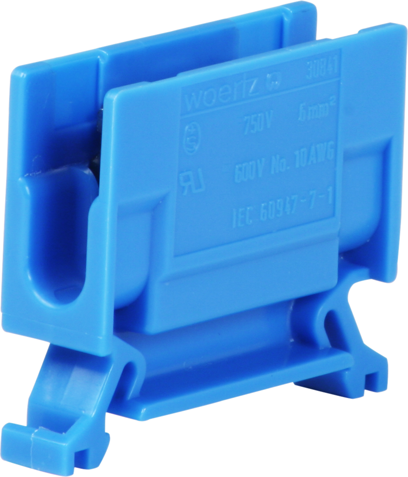 Borne de dérivation Woertz 2.5…6mm² 41A 750V vis 2×1 rail DIN 35mm bleu