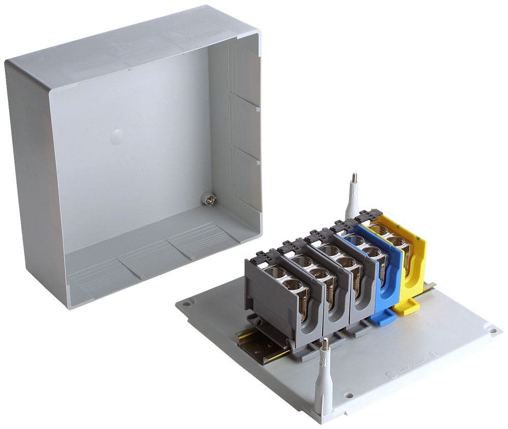 Boîte de dérivation Woertz 3LNPE 5×35mm² 160×160×62mm gris clair