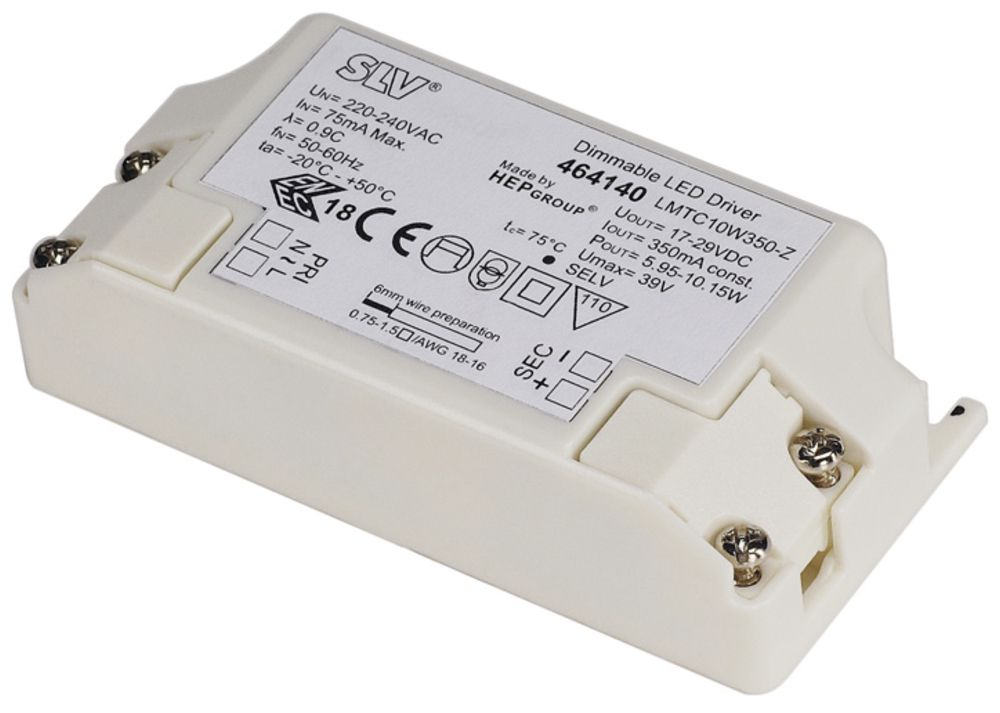Convertisseur LED SLV 10W, 350mA réglable avec décharge de traction IP20