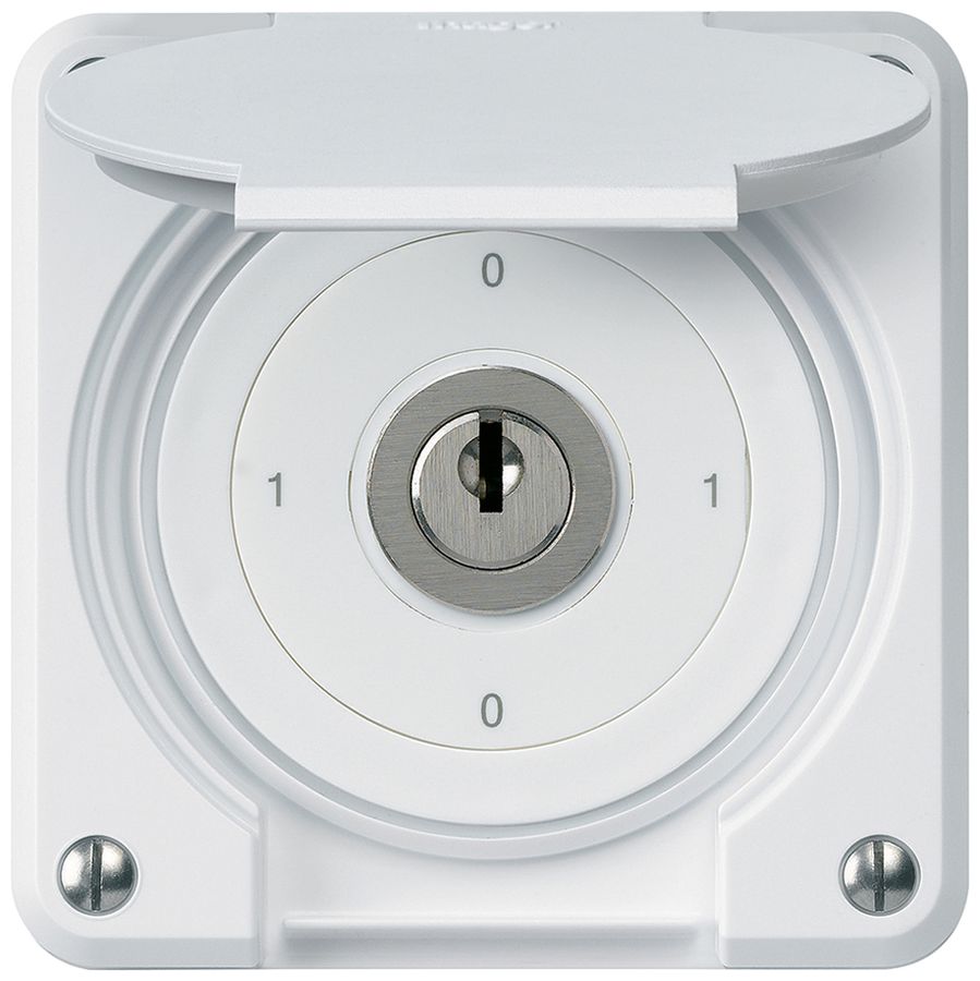 UP-Schlüsselschalter robusto IP55 mit Klappdeckel S0/2P weiss