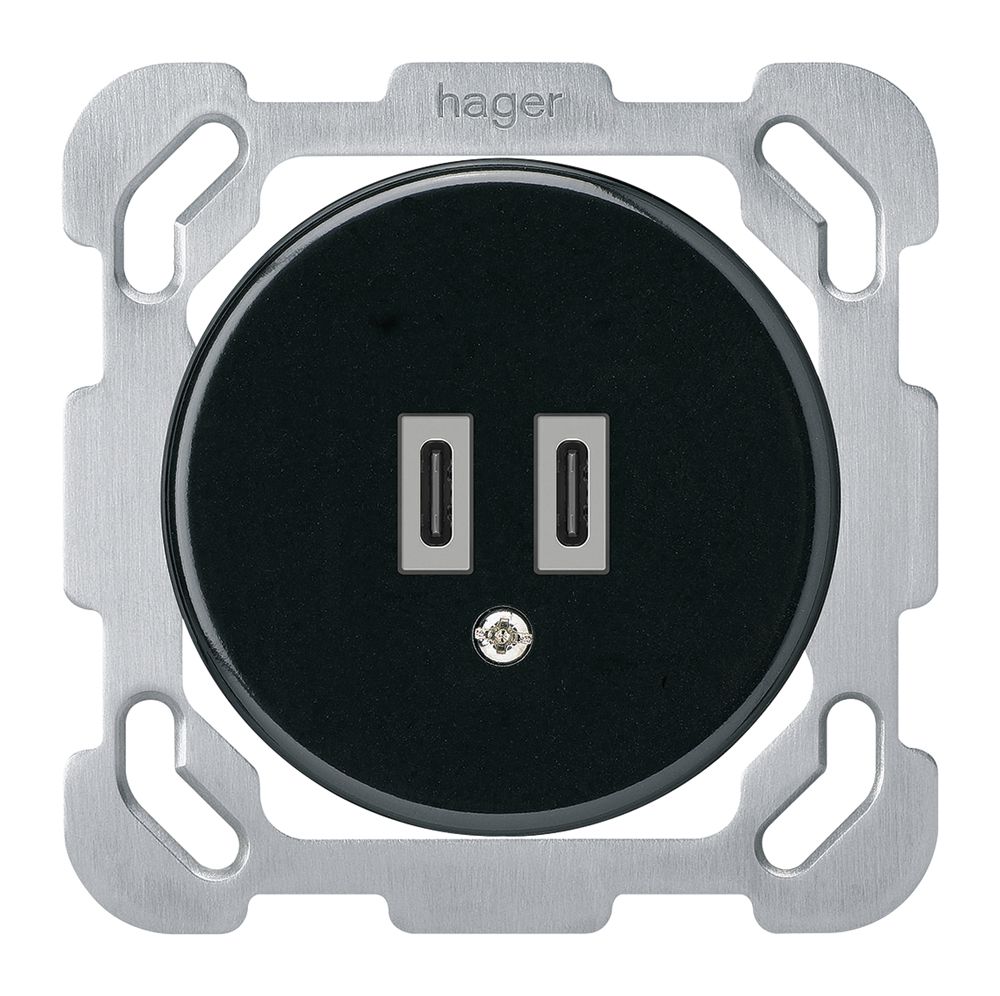 Prise de charge USB ENC Hager basico C-C 20W 5V 77×77mm noir