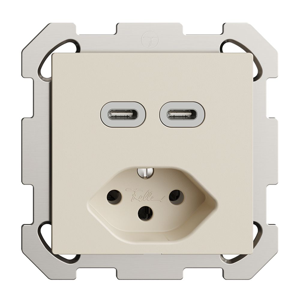 Prise ENC USB 2×type C + type 13 Feller EDIZIOdue FM 230V 3000mA crema