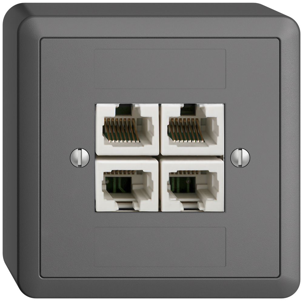 AP-Dose 4×RJ45/u 4P getr. EDIZIOdue dunkelgrau, ITplus