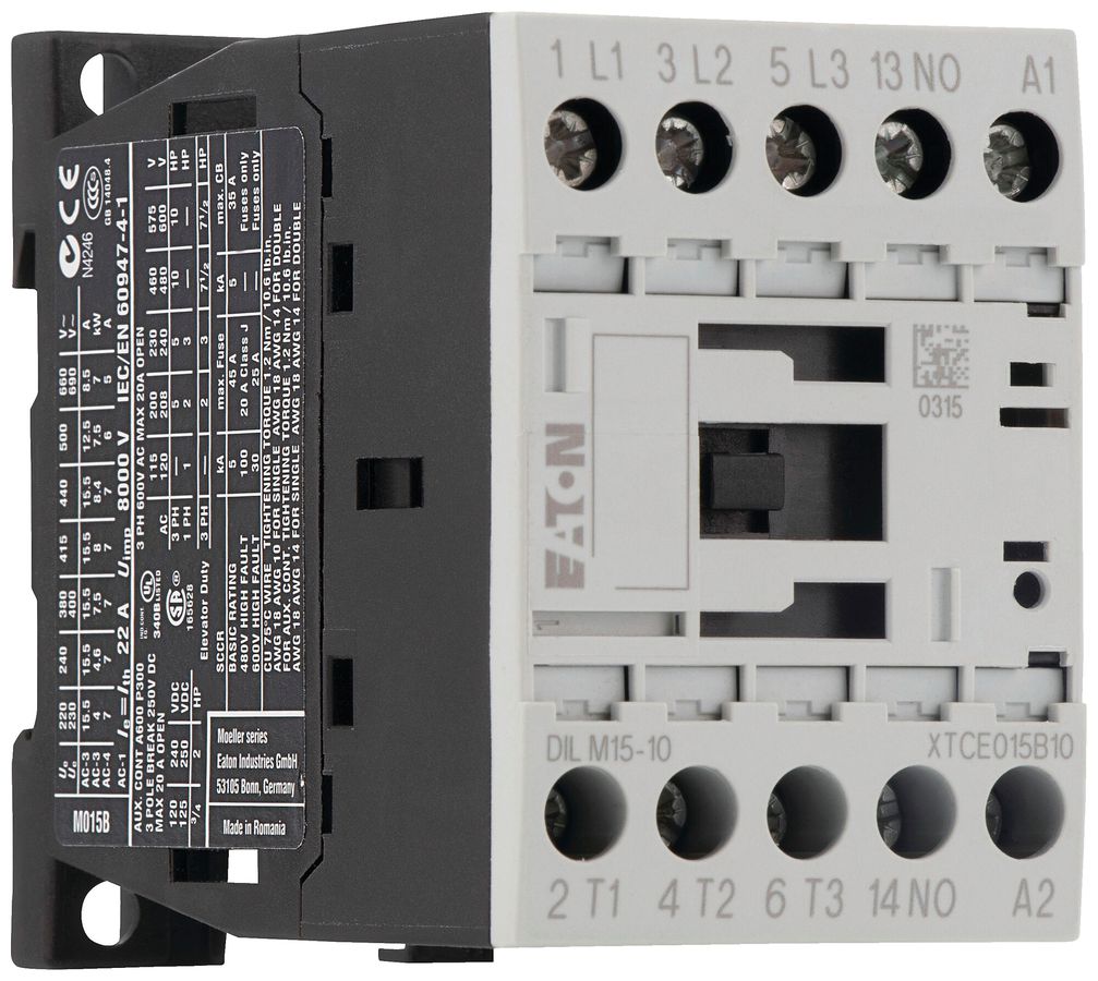 Contattore di potenza Eaton DILM15-10 220V AC 3NO 22A 15.5A 7.5kW 3kW 24…690V