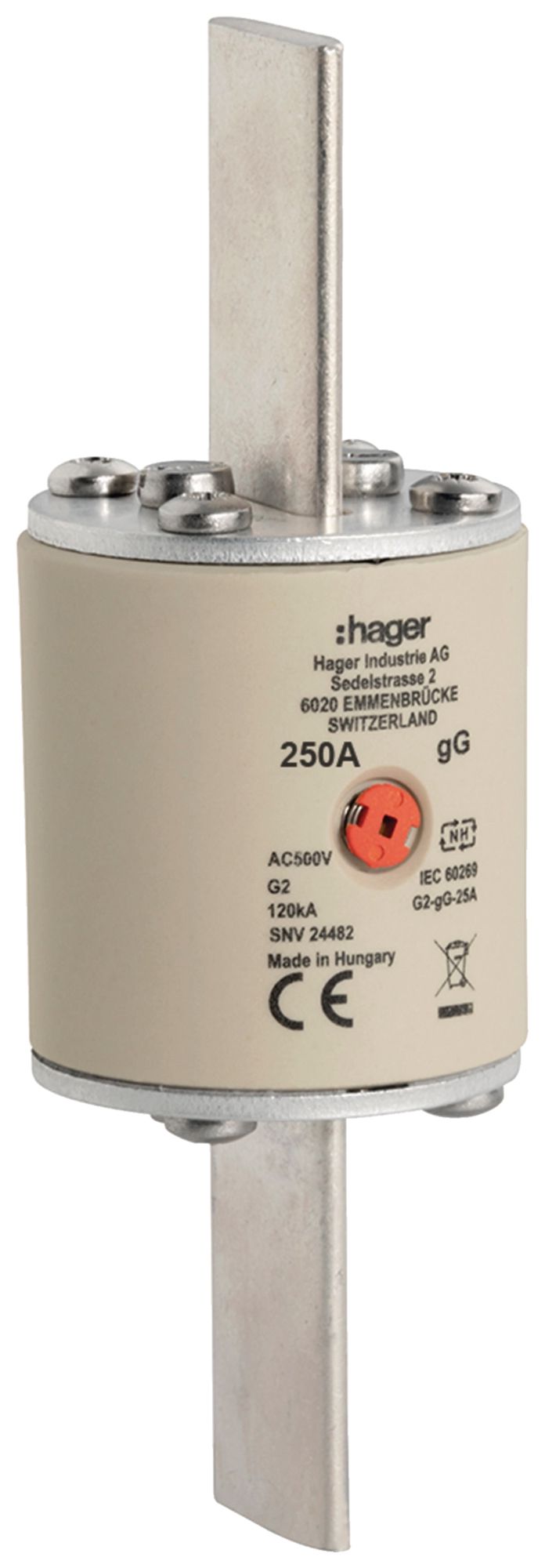 Fusibile HPC Hager SEV G2 500V AC 250A gG indicatore centrale