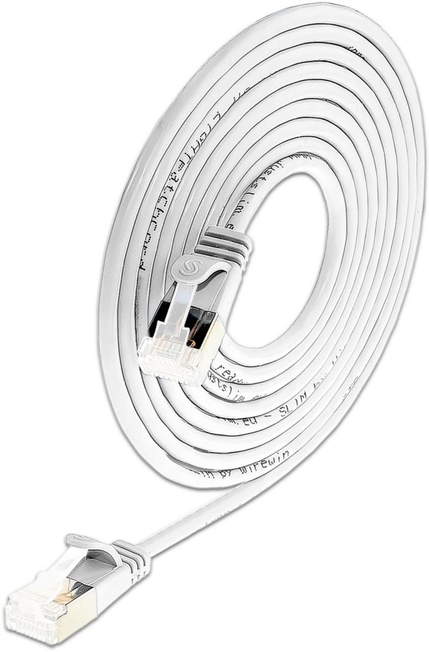 SLIM Câble patch : U/FTP, 3m, blanc Cat.6A, LSOH, jack non sécable, 3.8mm