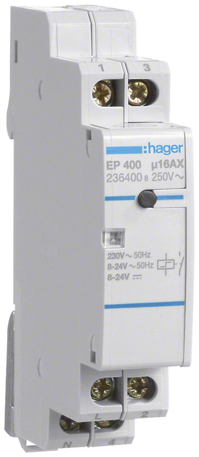 REG-Schrittschalter Hager 1TE 230VAC 8…24VDC 1500W 0 Öffner 1S 0 Wechsler