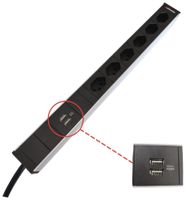 Steckdosenleiste 19" 1HE 6×T23/2×USB-A, Td3×1.5mm² 3m T23, schwarz