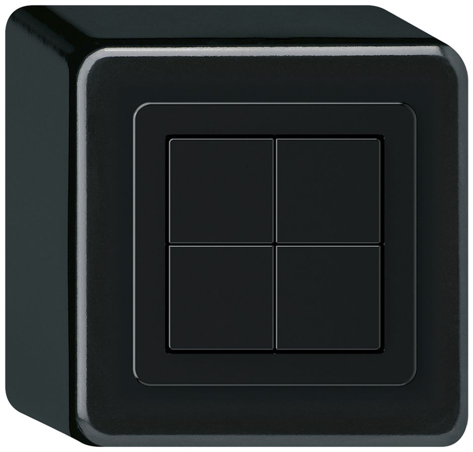 Poussoir KNX AP Hager BA basico Q quadruple 88×88mm noir
