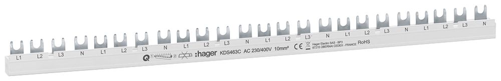 Kammschiene Hager quickconnect 4P 3L Gabel 10mm² 63A 430×6mm weiss