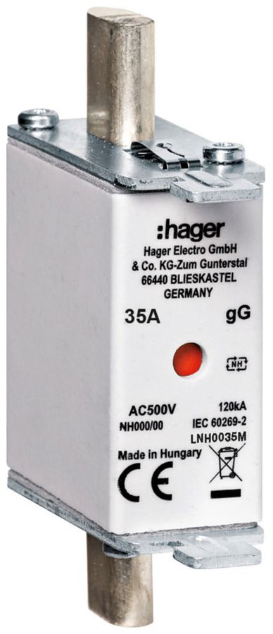 Fusibile HPC Hager DIN000 500VAC 35A gG/gL segnalatore doppio antiruggine
