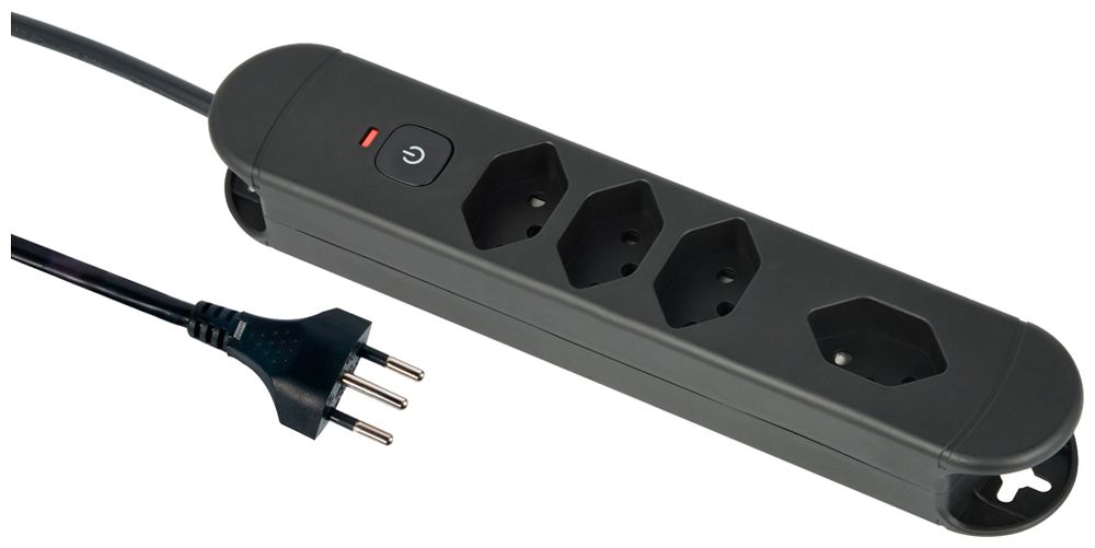 Prise multiple Re:Life 10A avec interrupteur EN/HORS 4×T13 1.8m noir