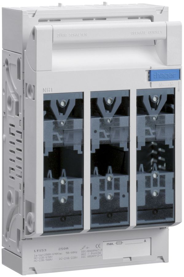 Coupe-circuit HPC Hager DIN1 690VAC 250A montage sur cavalier rail 60mm haut/bas