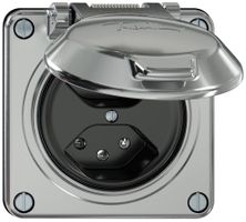 Steckdose ELEMENT 2×Typ 13 10A 250V IP20 mit Klappdeckel aluminium