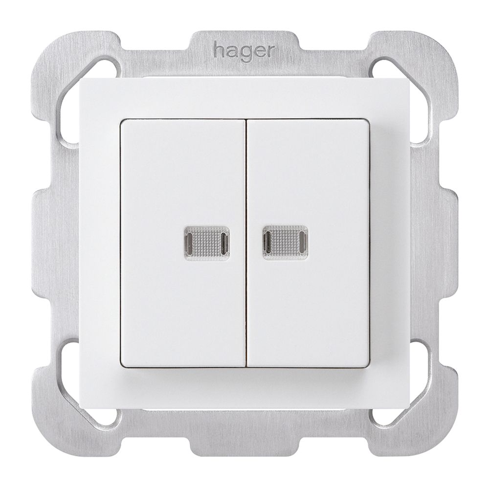 UP-Leuchttaster kallysto 2×A-R/1P mit 2 Linsen weiss mit Befestigungsplatte