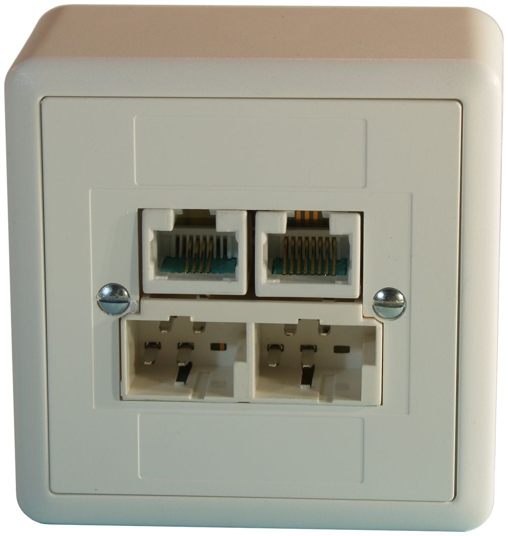 Presa AP 2×TT,2×RJ45/u NT2ab EDIZIOdue ITplus ITM bianco