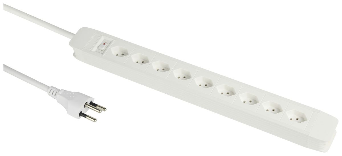 Prise multiple PRINCIPIO 9×type 13 horizontal câble 5m interrupteur blanc