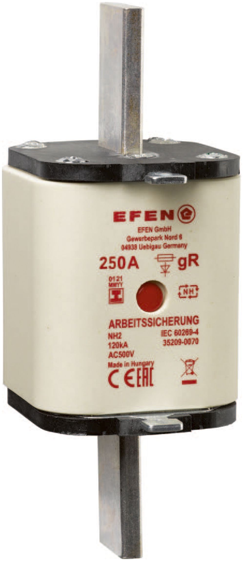 Fusible HPC Hager DIN2 500VAC 250A gR avertisseur central inoxydable