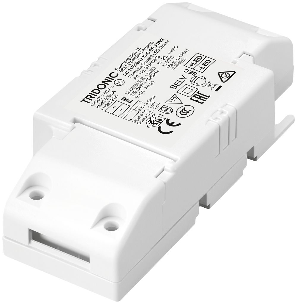 Convertitore LED Tridonic LC fixC SR ADV2 500mA, 21W, 100×42.8×22.5mm