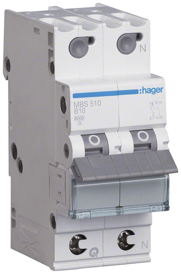 Disgiuntore Hager MCB quickconnect 2P 1 230V tipo B 10A Icn 6kA Icu 10kA 2UM