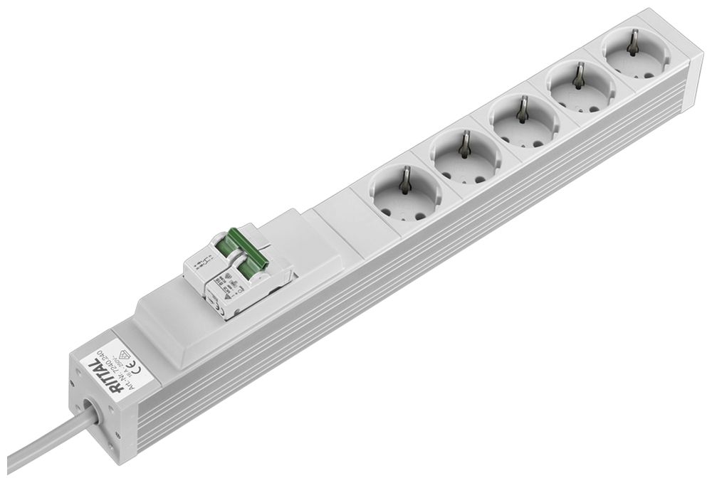 Prise multiple Rittal DK 7240.240 19" 1UH 230VAC/16A 5×SCHUKO fusible