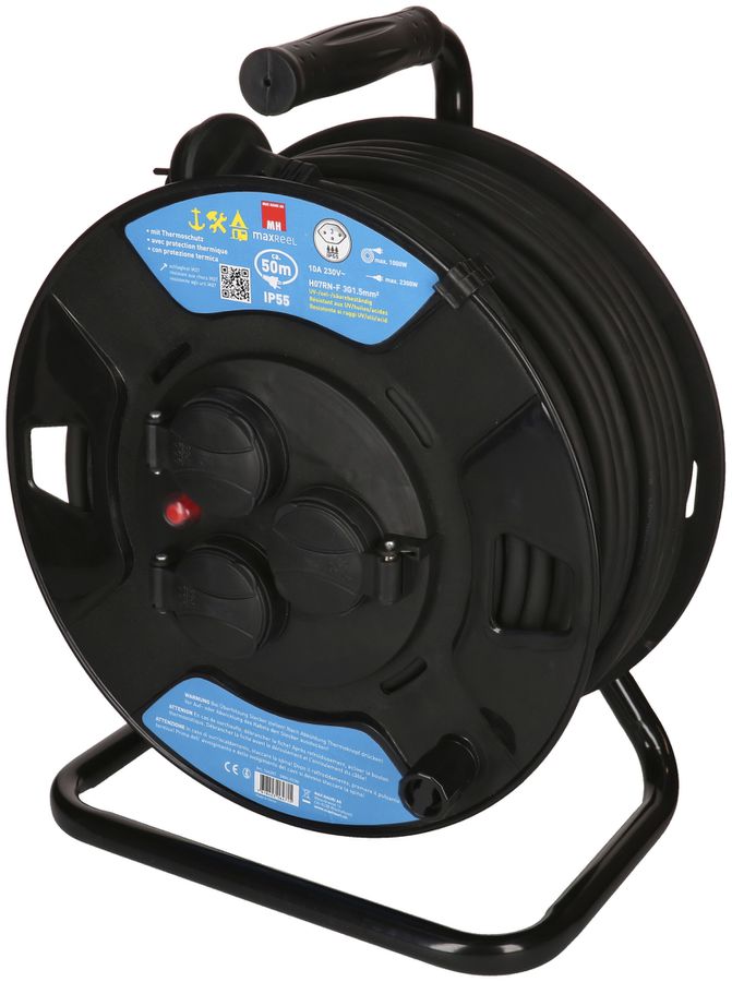 Enrouleur de câble MAX HAURI matière synth.230V 10A 3×T13 50m 3×1.5mm² IP55 noir