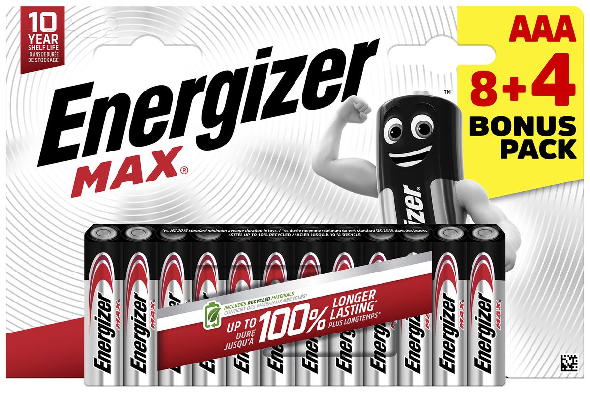 Batterie Energizer Alkaline Aktion Max AAA, LR 03, E92, Blister à 8+4 Stück
