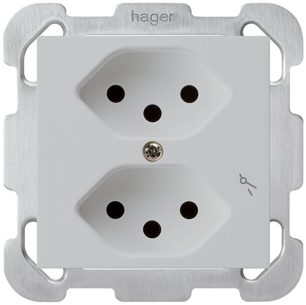 UP-Steckdose kallysto 2×T13/1 hellgrau mit Kinderschutz mit Befestigungsplatte