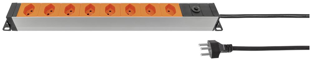 Prise multiple 19" A. Steffen ALU MODULAR 8×T13 3m 1UH orange/aluminium