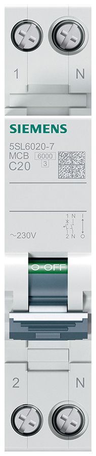 Leitungsschutzschalter Siemens SENTRON 5SL6 1LN 230V C 20A 6kA 1TE