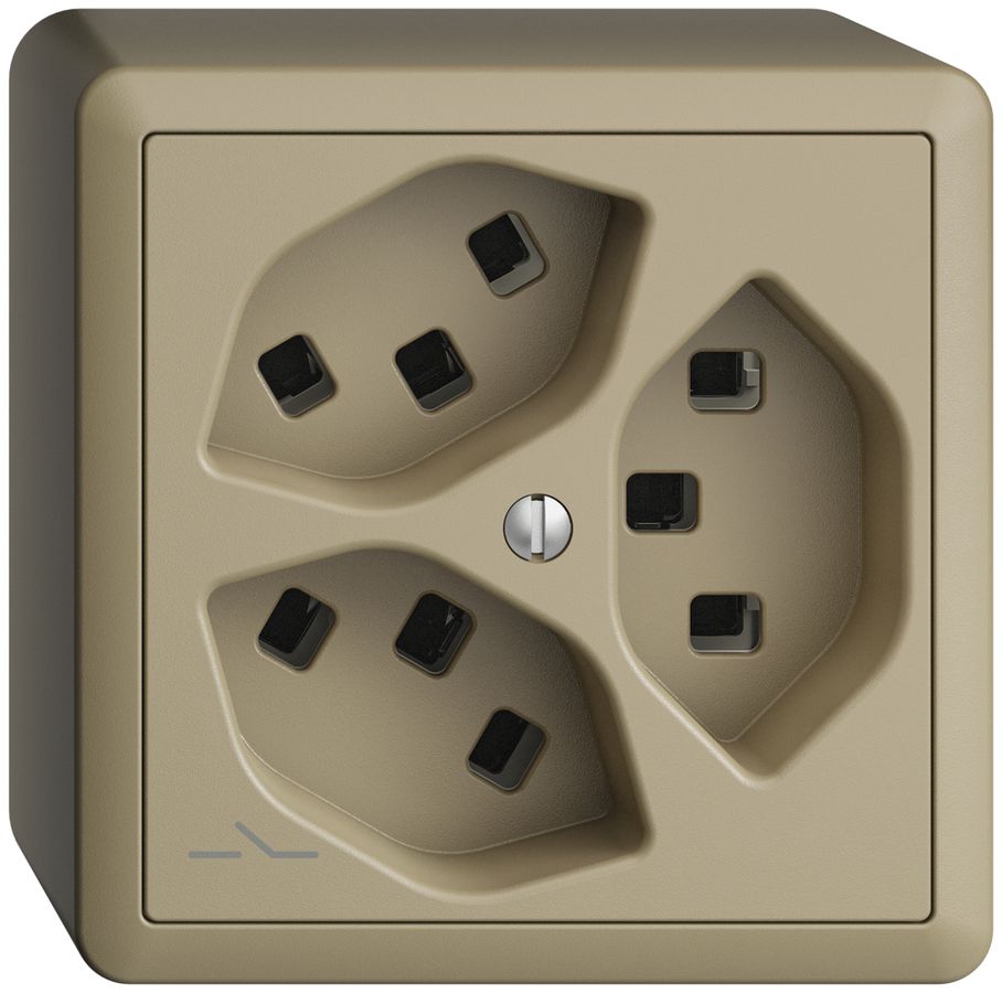 AP-Steckdose 3×T23 Feller EDIZIOdue FX54, 1×getrennt, Steckklemmen, sand