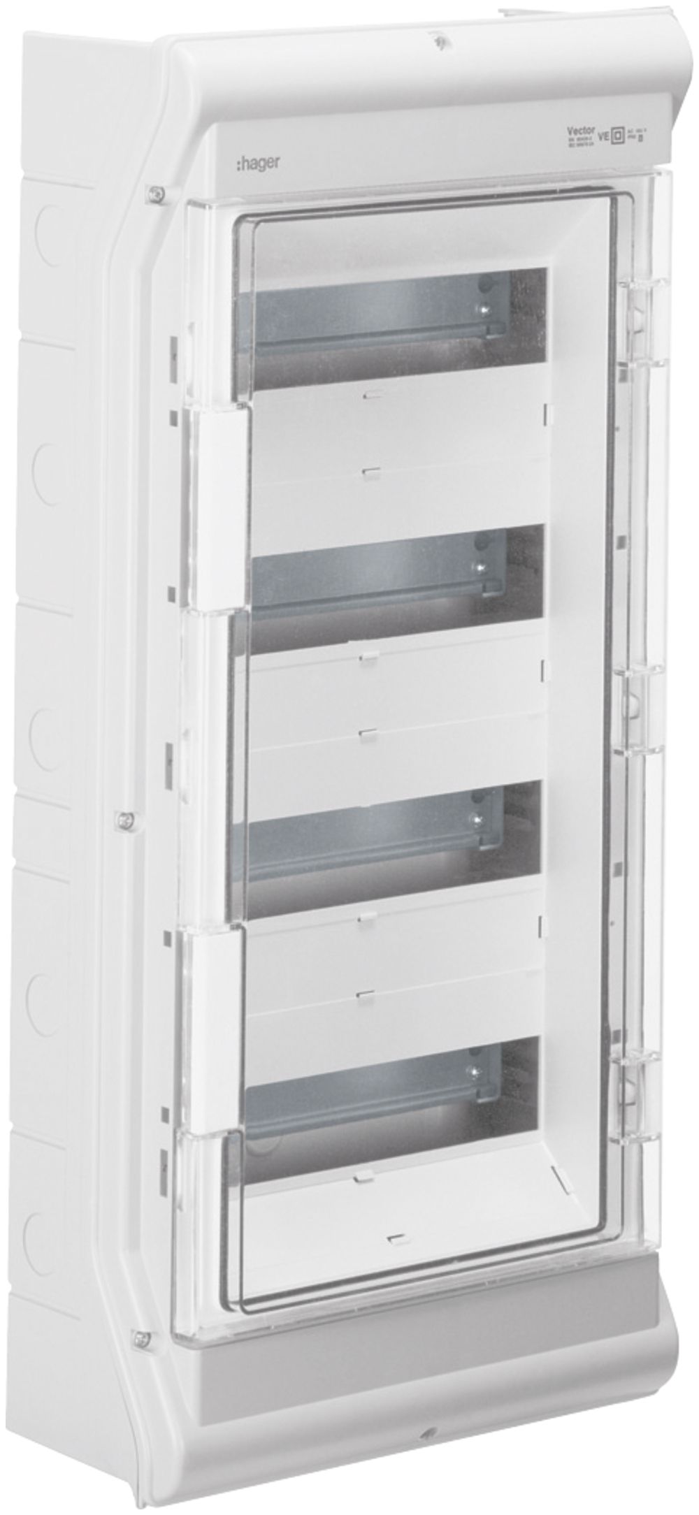 Coffret de distribution AP Hager vector 4 rangées 12UM IP65 310×677×151mm