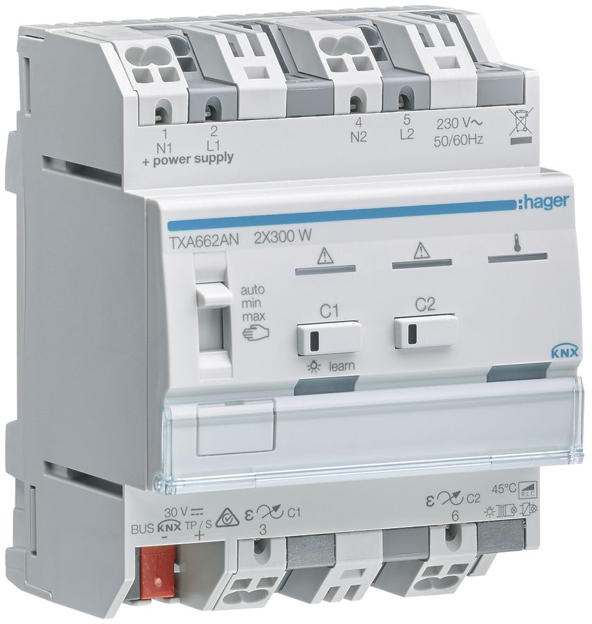 REG-Dimmaktor Hager TXA662AN KNX easy 2×300W 4TE