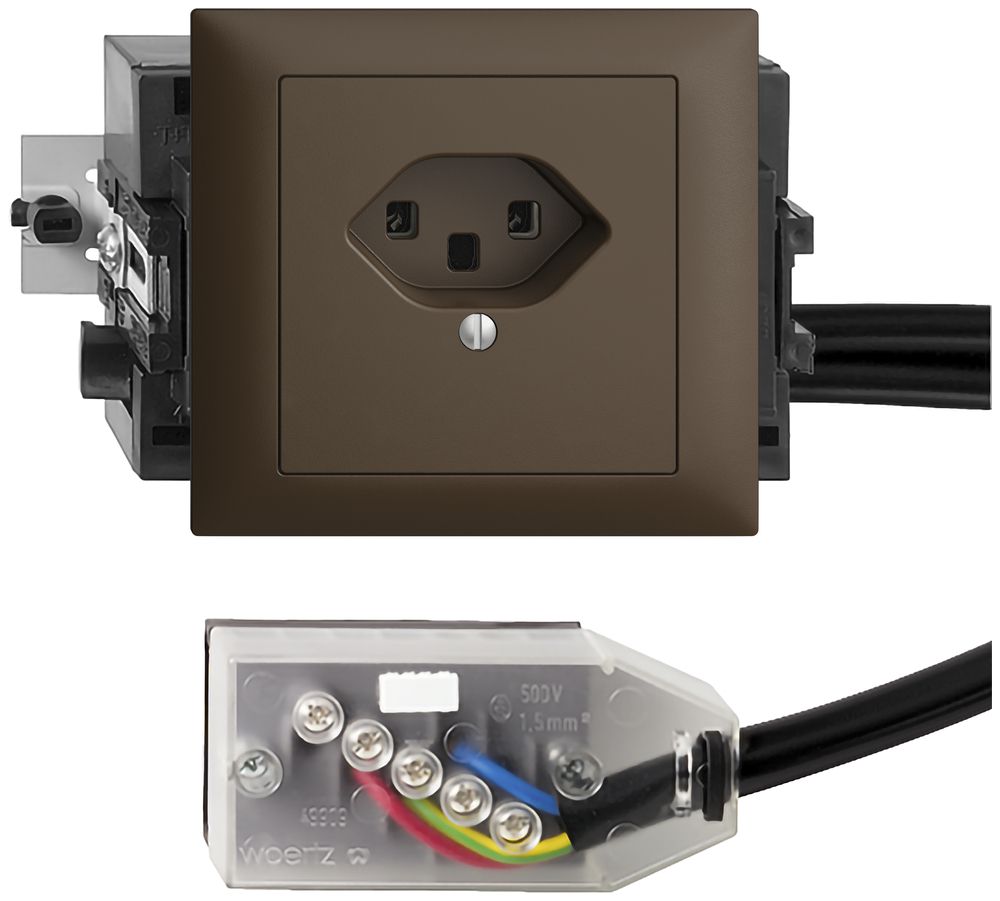 EB-Steckdose EDIZIOdue T23 L2 49…69mm coffee für Flachkabel Technofil