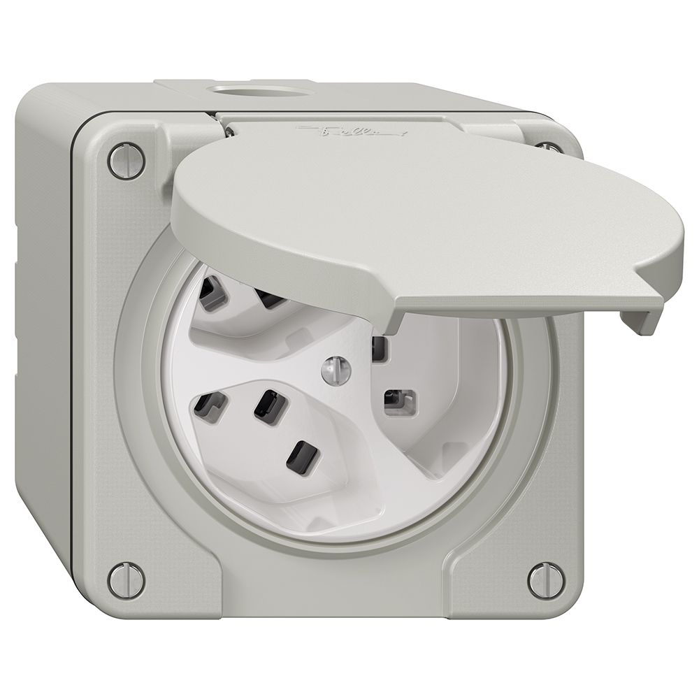 NAP-Steckdose NEVO, 3×T23, IP21, lichtgrau