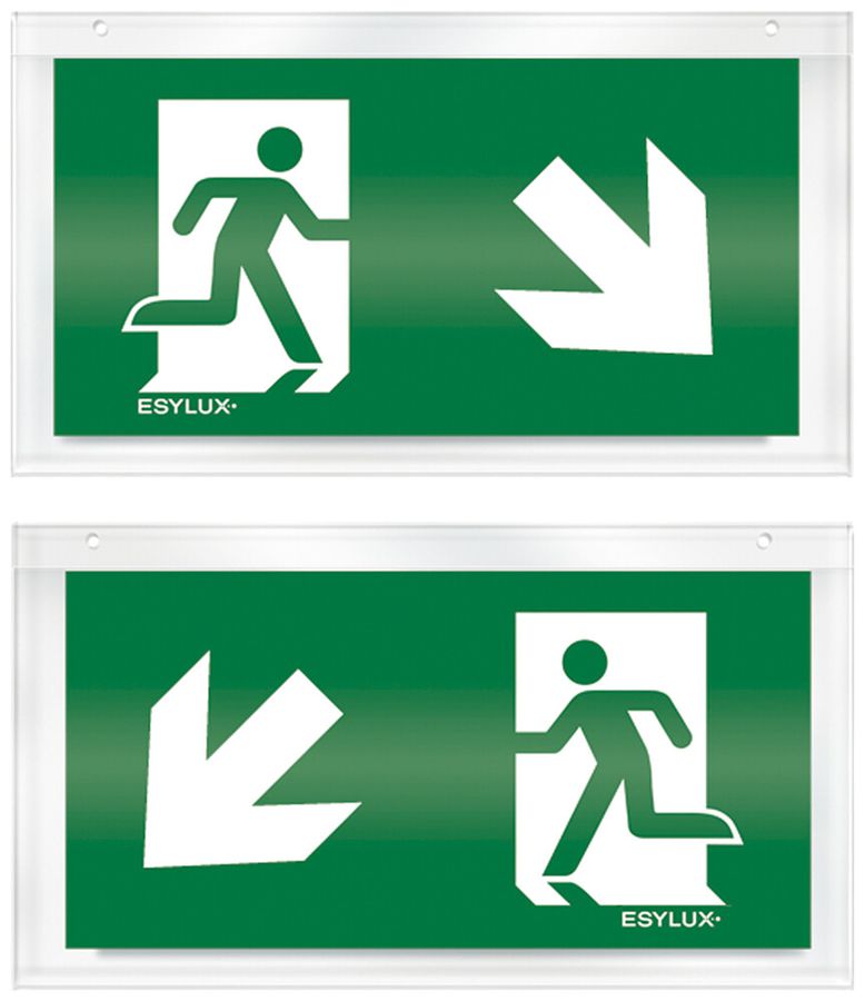 Plaque avec pictogramme ESYLUX pour SLX recto/verso flèche bas d/g