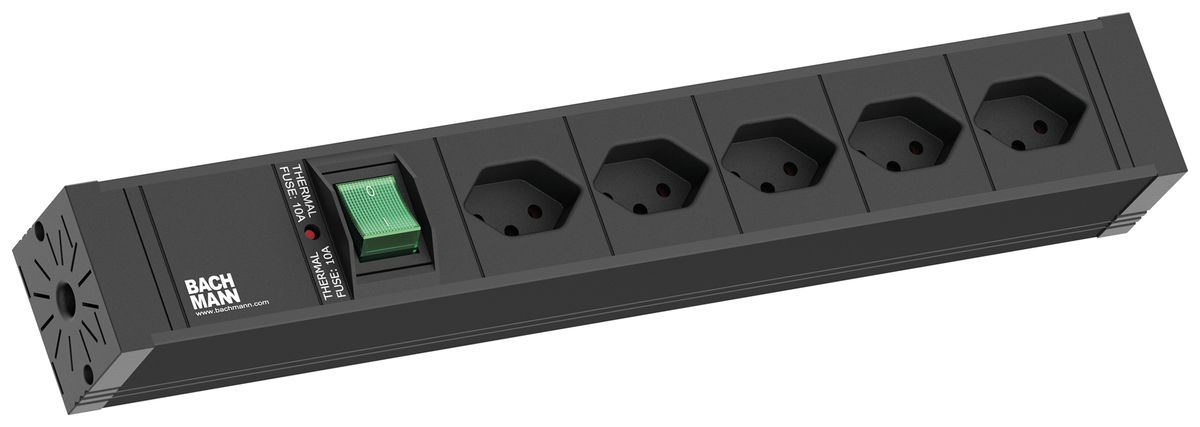 Steckdosenleiste BACHMANN 5×T13 2m mit Schalter schwarz