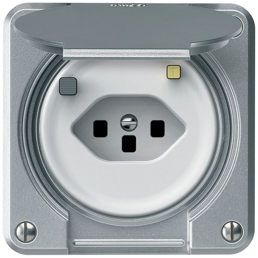 Steckdose FI robusto 1×T13 30mA 10A 250V 86×86mm IP21 Aluminium