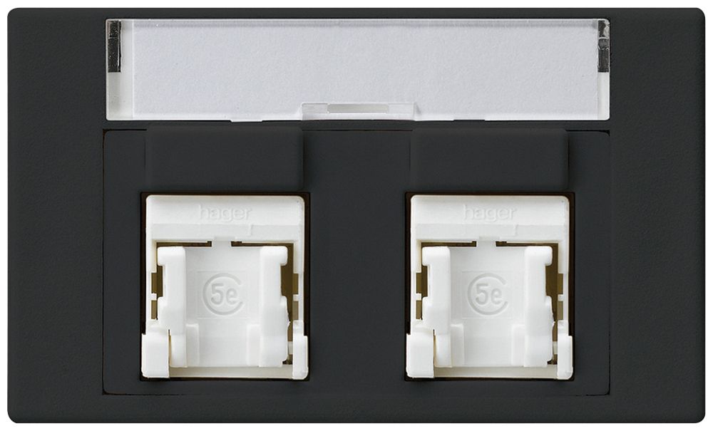 Presa FLF Hager cat.5e 2RJ45/u nero
