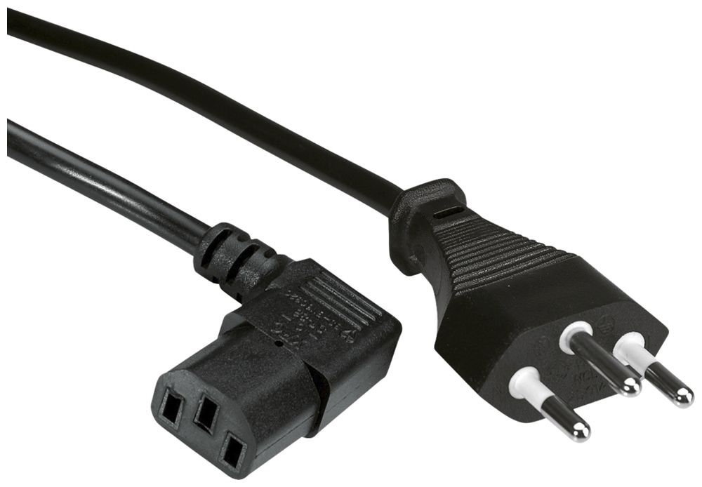 Apparatekabel VALUE T12 → C13 (90°) 3×1mm² 250VAC/10A schwarz 2m