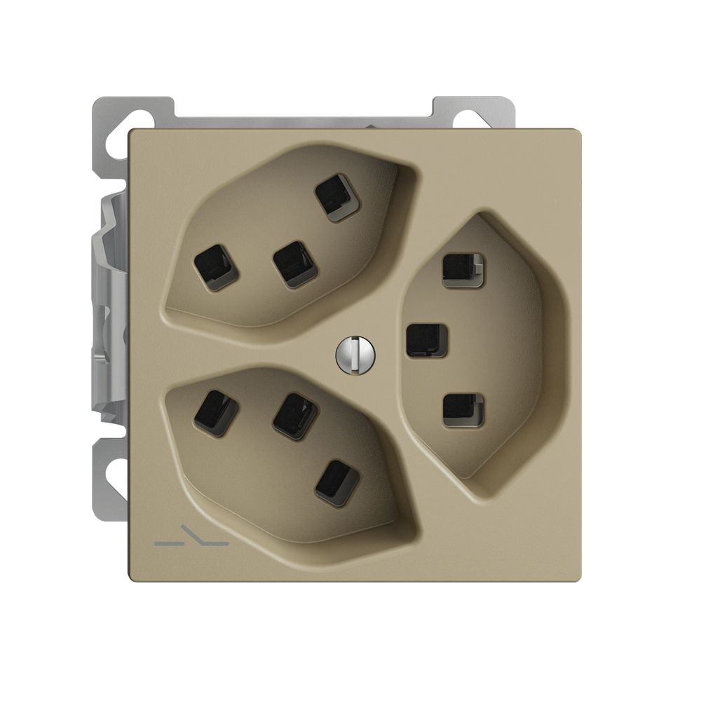 AP-Steckdose 3×T23 Feller EDIZIOdue FXCO54, 1×getrennt, Steckklemmen, sand