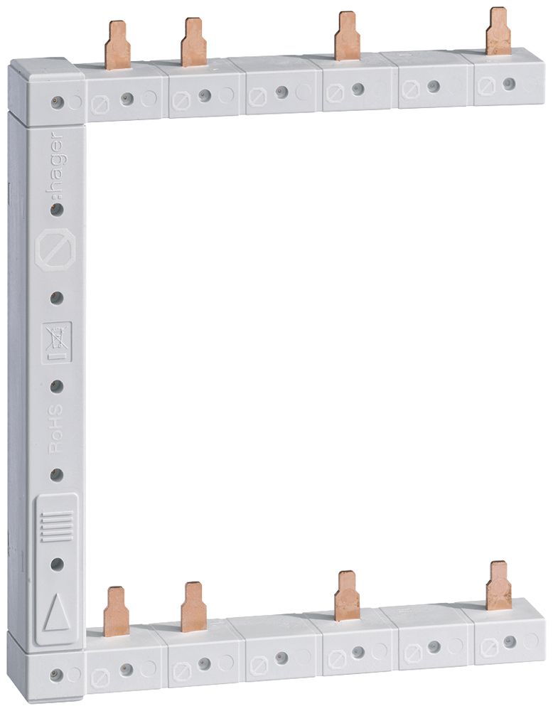 Kammschiene Hager 4P 3L Stift 10mm² 63A rechts L1N-L2N-L3N zu L1N-L2N-L3N ws