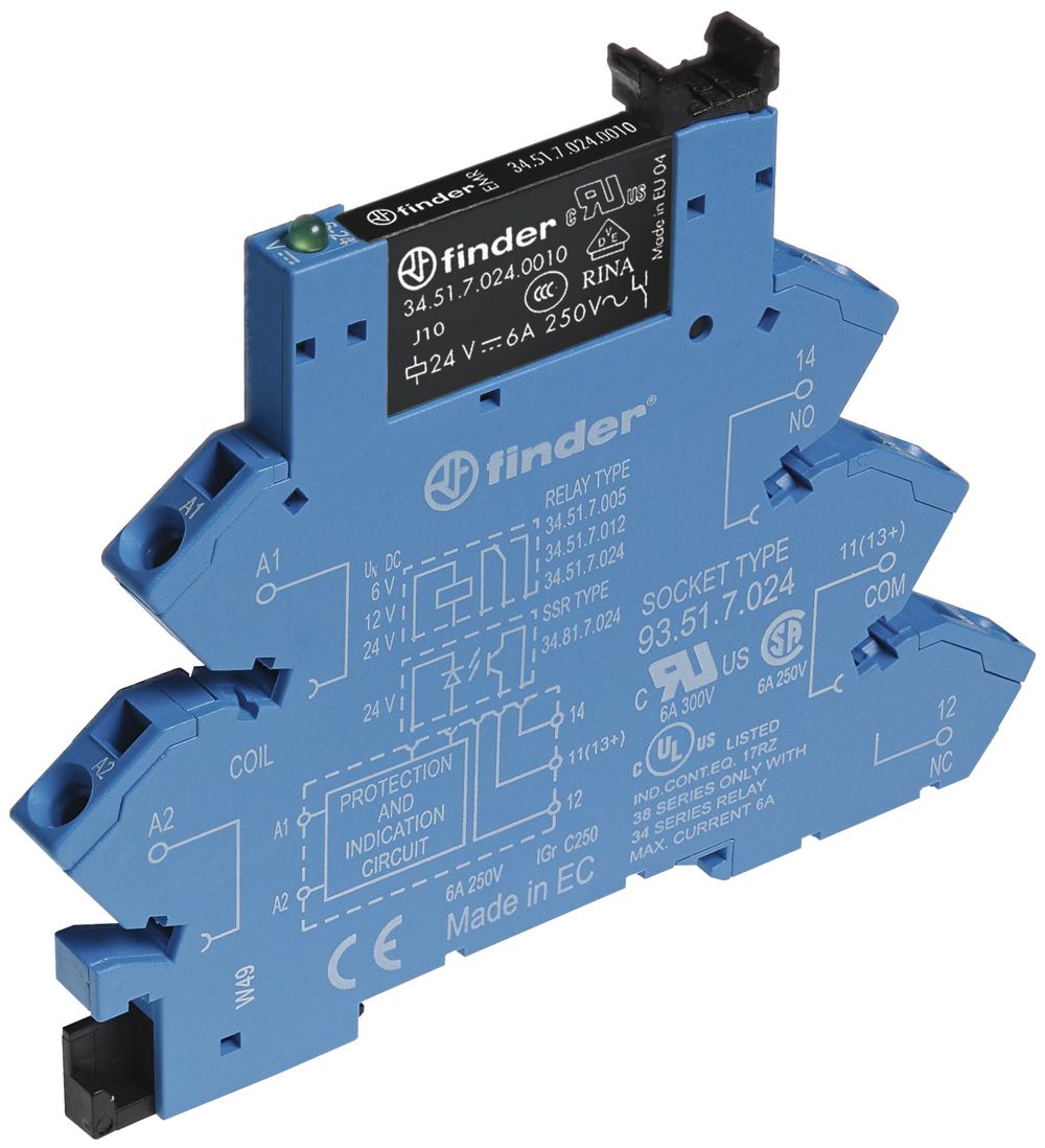 Relais couplage AMD Finder 38, 1C 6A/48VDC AgSnO2 bornes à ressort